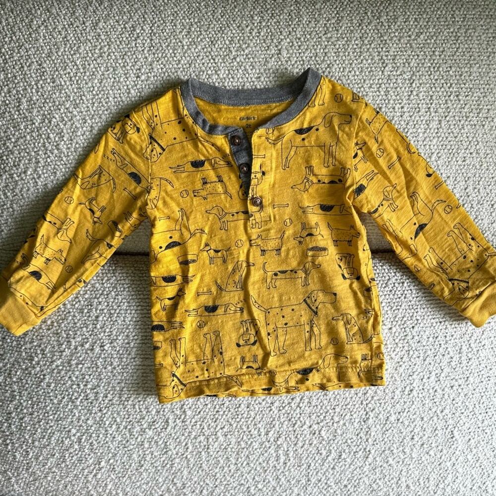 Carter’s Boys 2T dog print Henley, Long sleeve T-shirt, yellow
